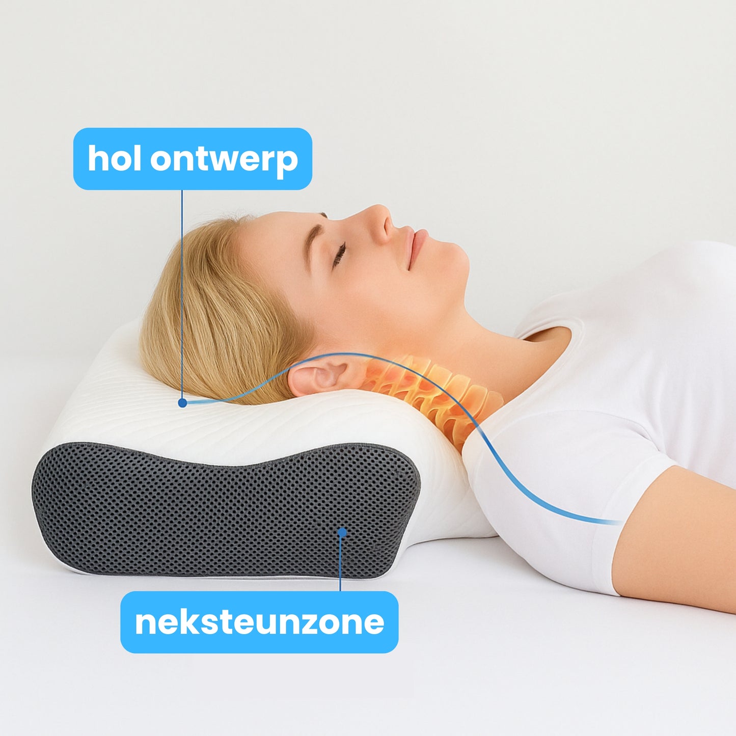 Lumora™ - Ergonomisch kussen ontworpen om nekpijn te verlichten.